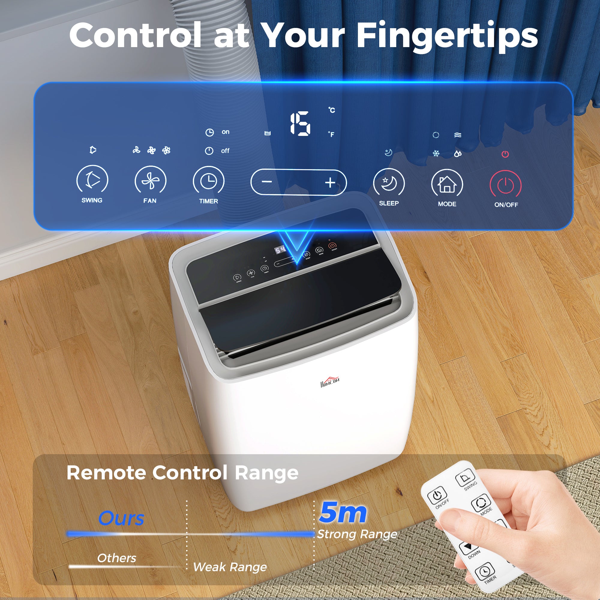 HOMCOM Portable Air Conditioner 14000 BTU, 4-in-1 Air Conditioning Unit, Dehumidifier, Cooling, Fan, Sleep Mode with 3 Speeds, Remote Control, LED Display, 24H Timer, Window Kit, Children Lock, 40m²